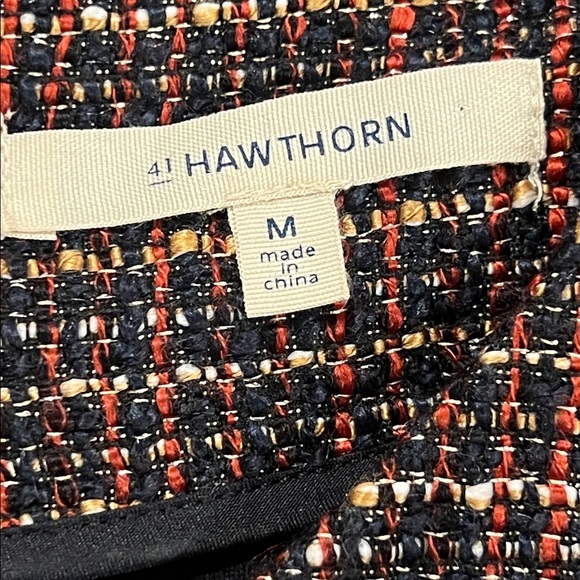 41 Tweed Fringe Blouse M Red Black Shimmer Gold Top Zipper Stretch Office Boho - Picture 11 of 12